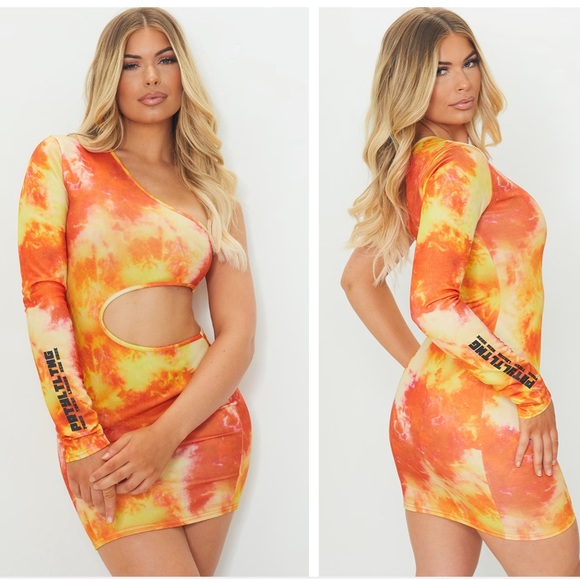 plt orange tie dye dress Orange Tie Dye Dress Pretty Little Thing